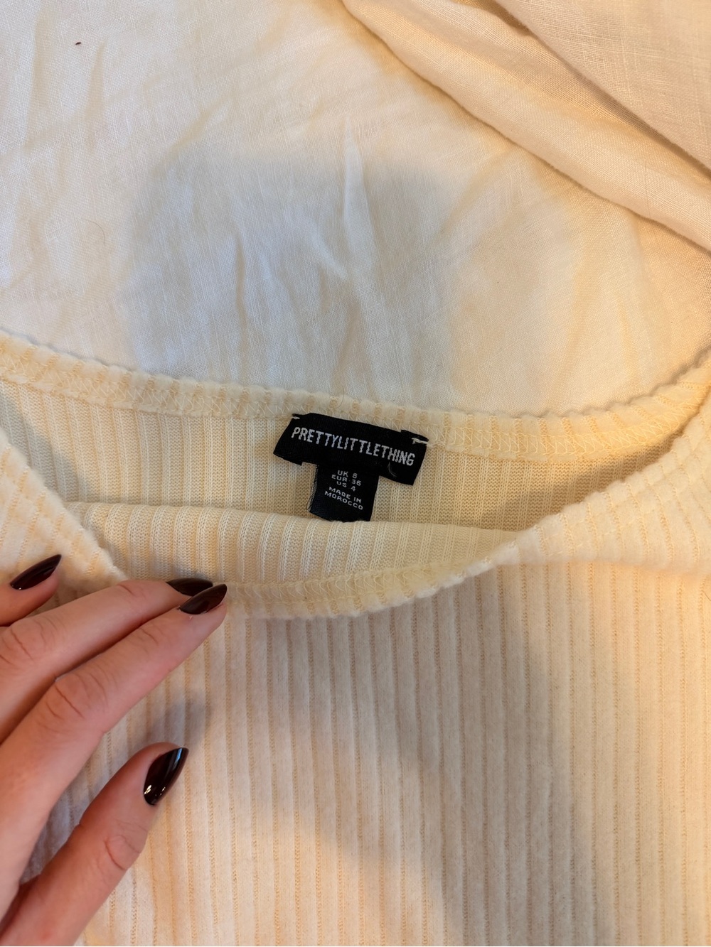 PrettyLittleThing Cream Ribbed One-Shoulder Camisole - Picture 2 of 2